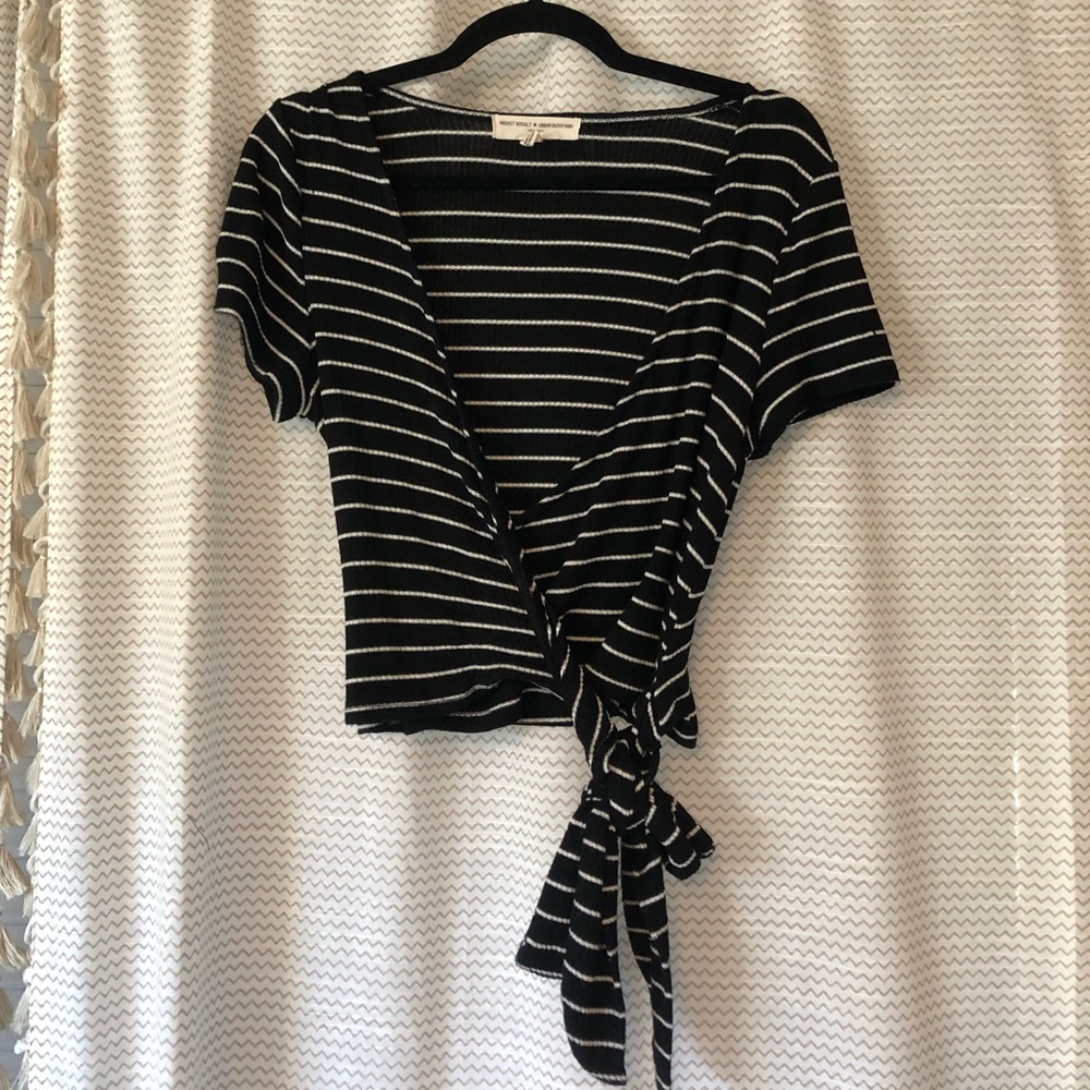 Urban Outfitters black striped wrap tee